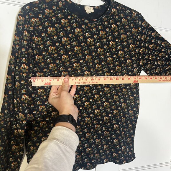 J. Crew Floral Long Sleeve Top Flower Print 90s Vintage Size Medium Preppy Black - Picture 5 of 7